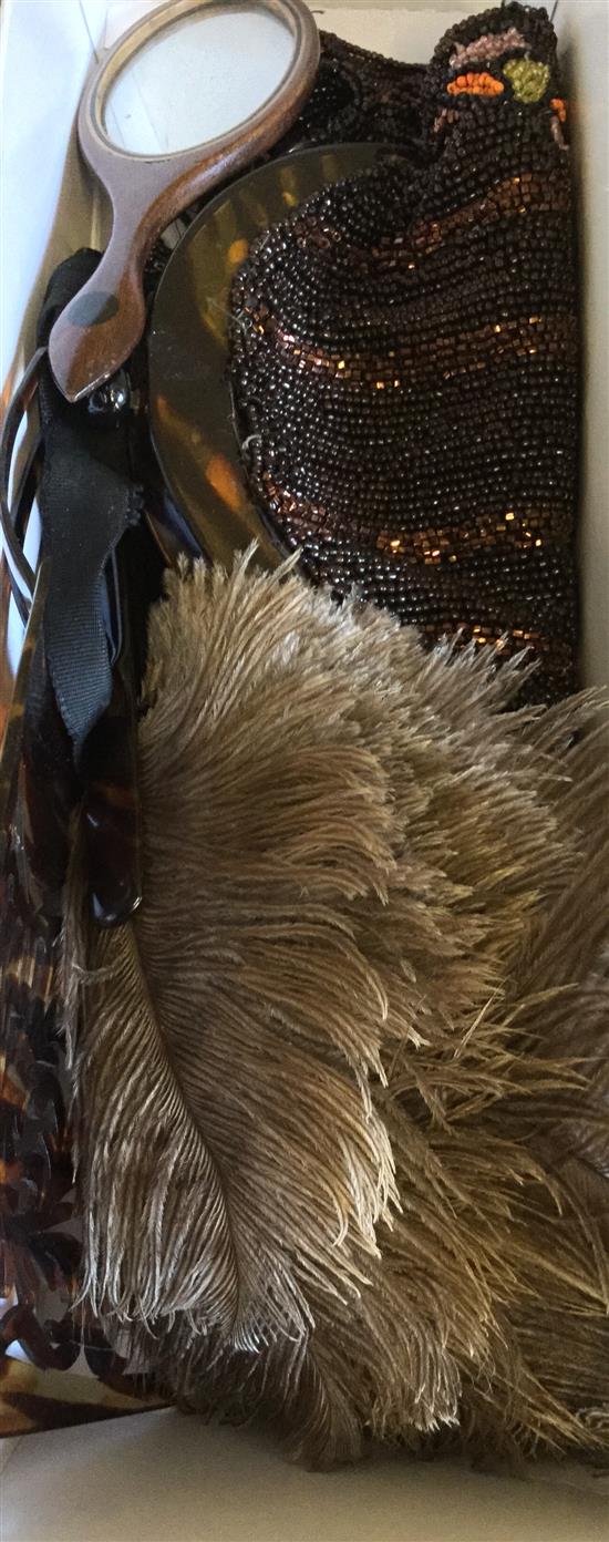 Feather fan, purse etc